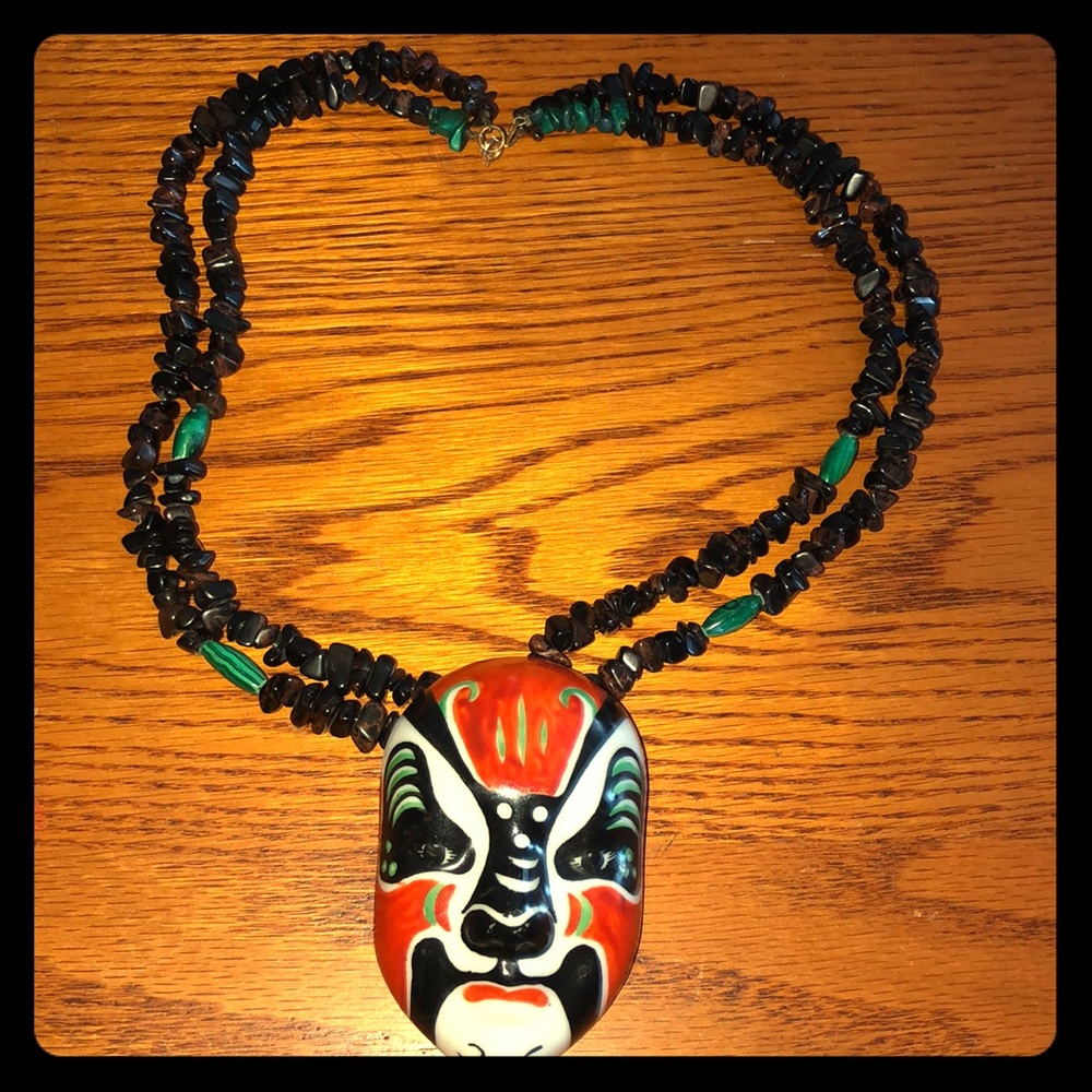 African Tribal necklace.  Glass beads and rock.